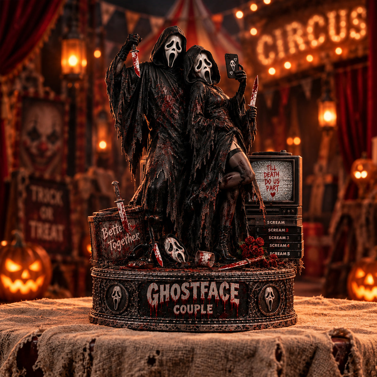 Ghostface Couple Wooden Block - Collectible Table Decor