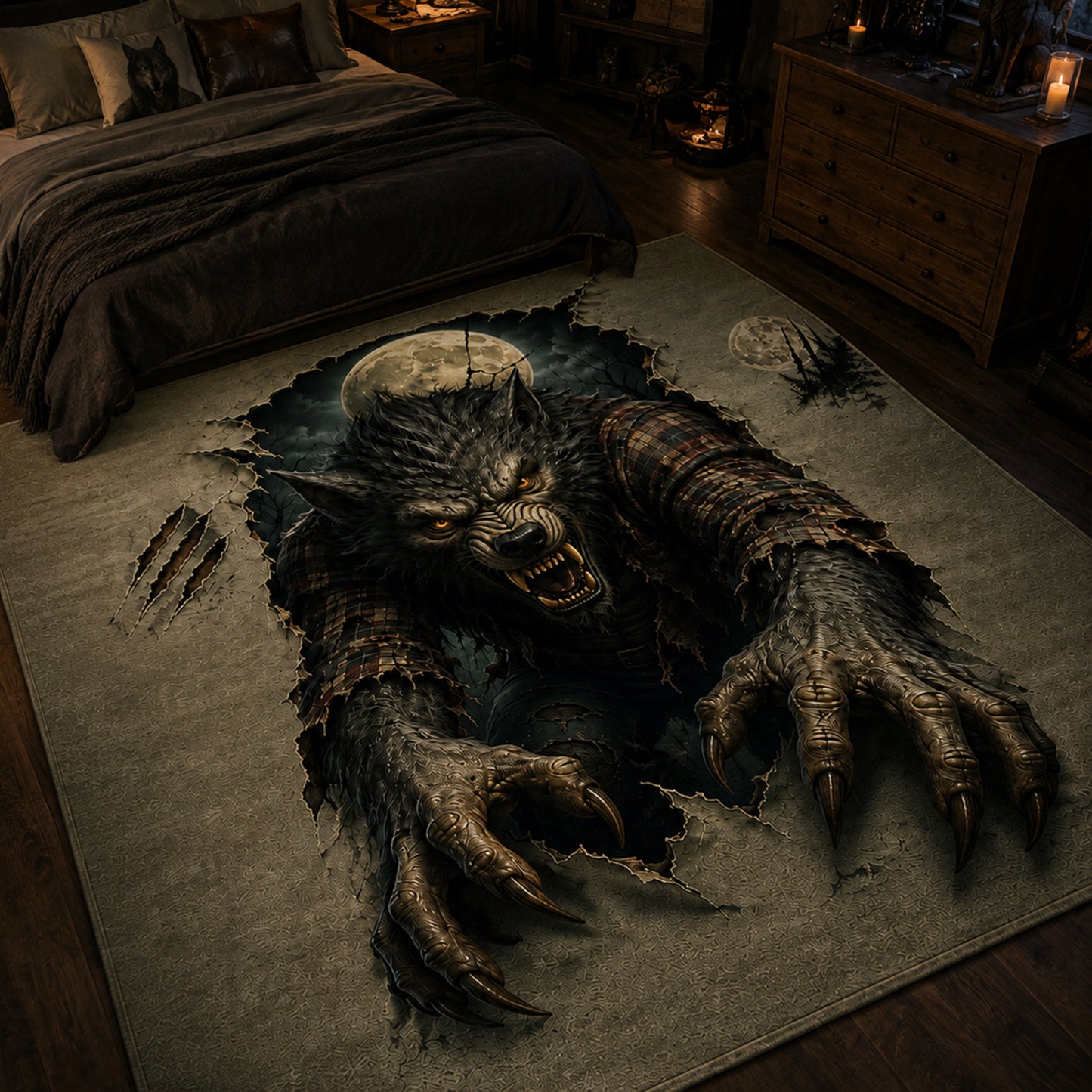 Fierce Werewolf 3D Illusion Area Rug