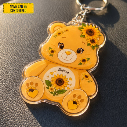 Personalized Sunflower Bear Keychain