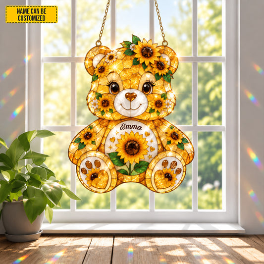 Personalized Sunflower Bear Suncatcher