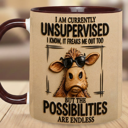 I Am Currently Unsupervised - Personalized Cow Accent Mug