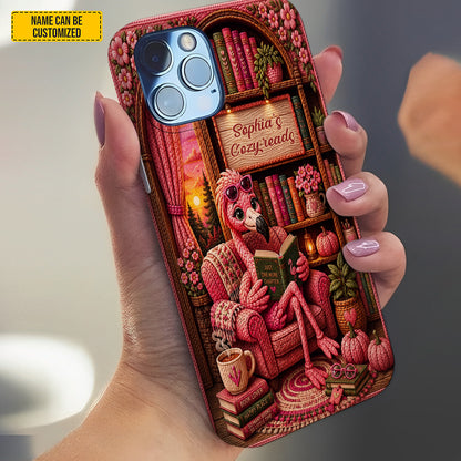 Cozy Reads Flamingo – Personalized Phone Case