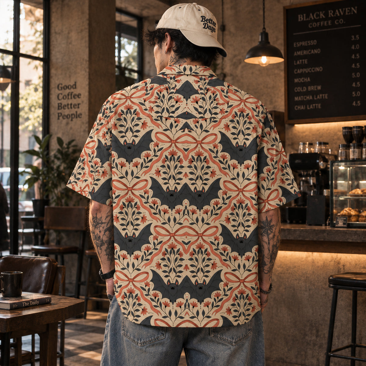 Vintage Floral Bat Gothic Hawaiian Shirt
