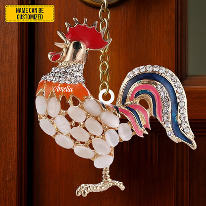Personalized Sparkle Rooster Keychain