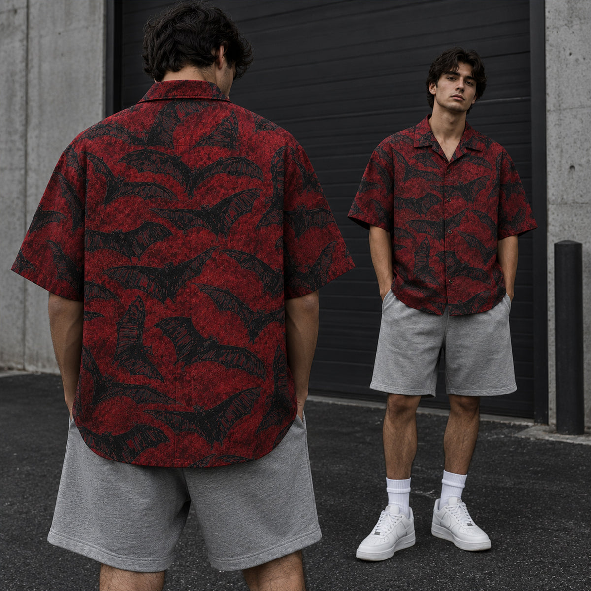 Dark Gothic Bat Swarm Red Hawaiian Shirt