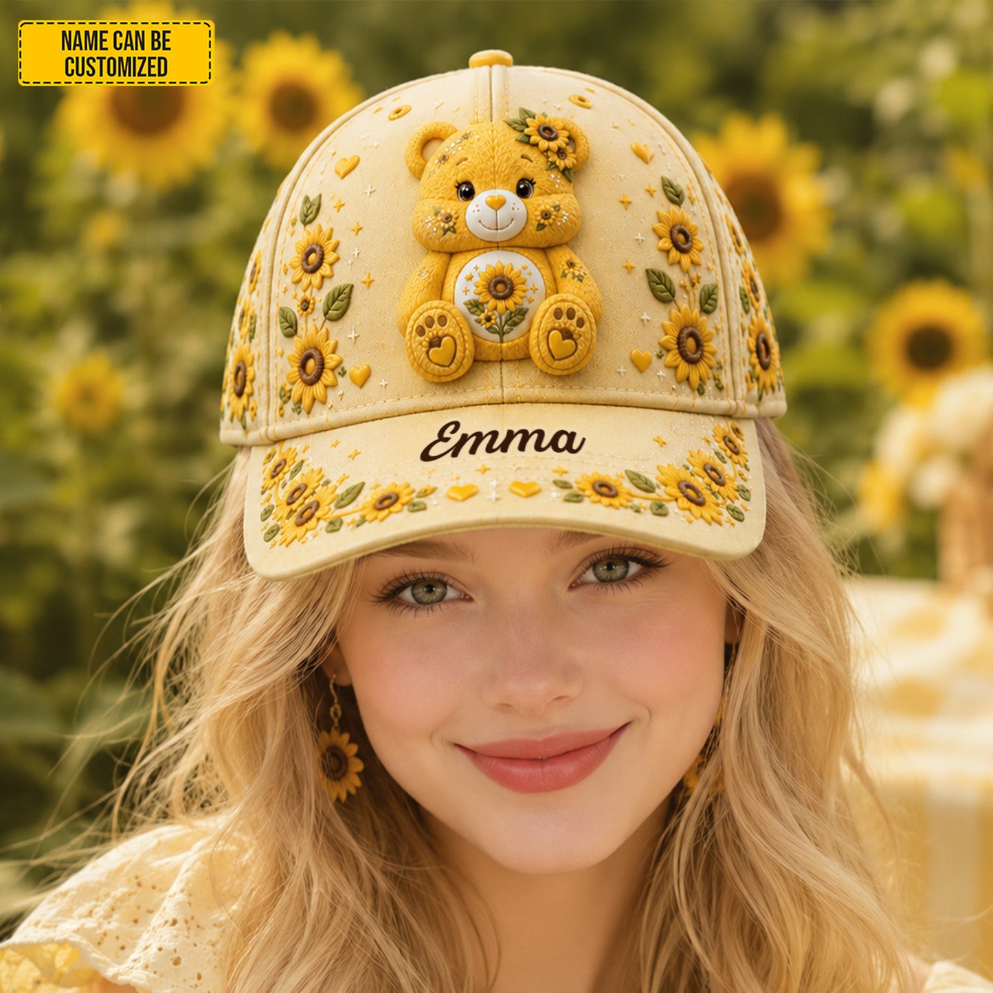 Personalized Sunflower Bear Classic Cap