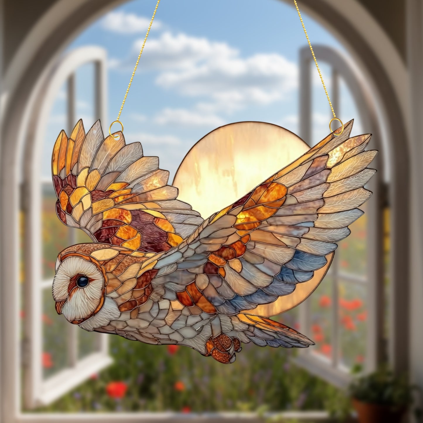 Beautiful Owl & Moon Acrylic Suncatcher