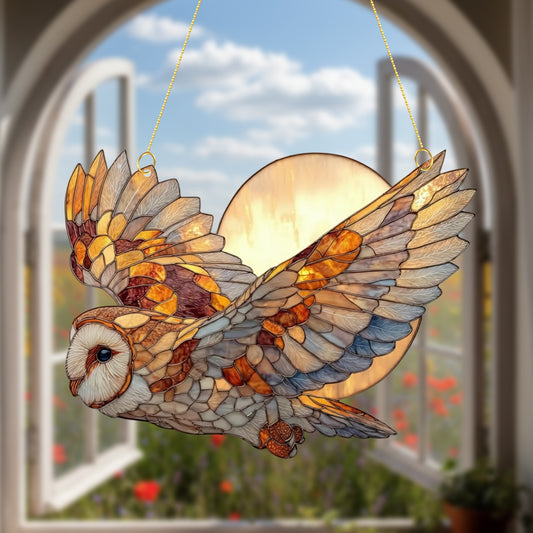Beautiful Owl & Moon Acrylic Suncatcher