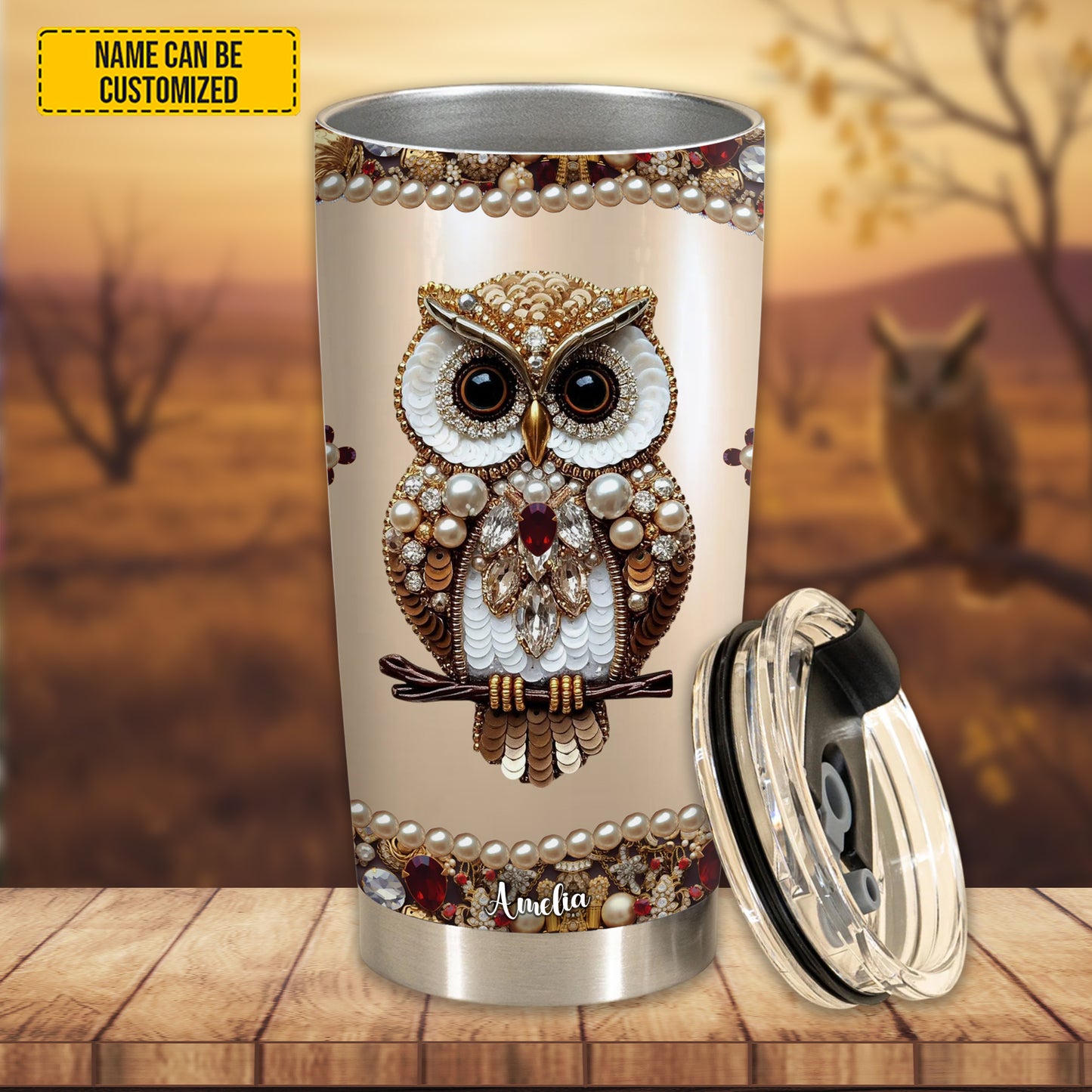 Personalized Sparkle Owl Stainless Steel Tumbler