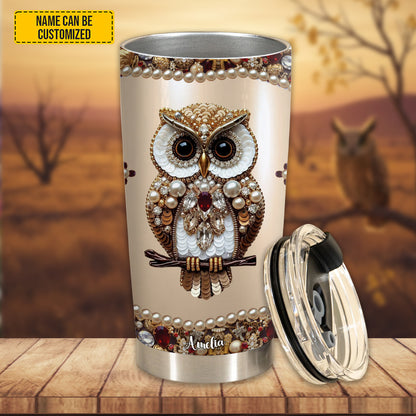 Personalized Sparkle Owl Stainless Steel Tumbler