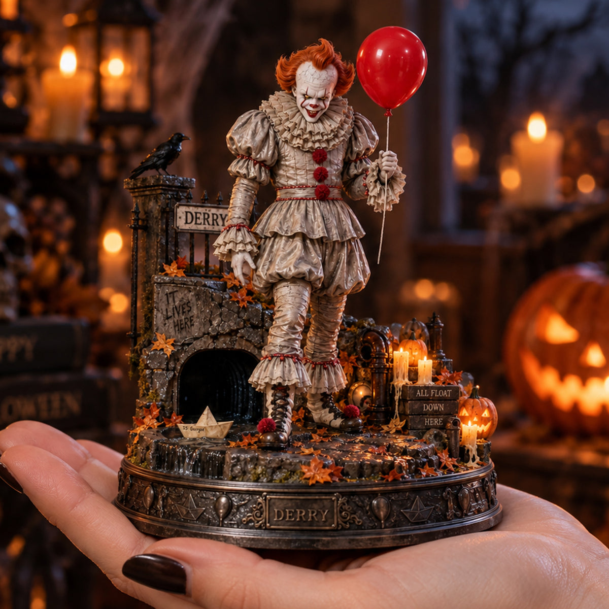 Pennywise Derry IT Horror Wooden Block - Collectible Table Decor
