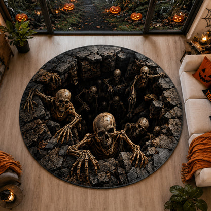 3D Skeleton Abyss Illusion Round Area Rug 2