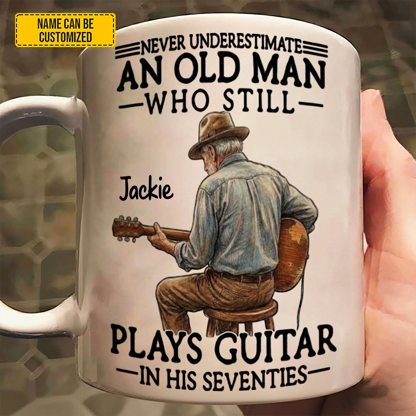 Never Underestimate An Old Man Who Plays Guitar – Personalized White Mug