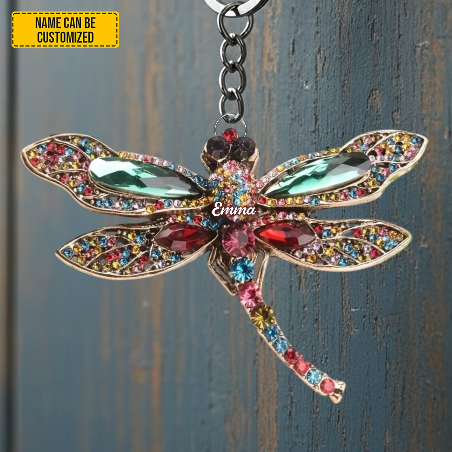 Personalized Sparkle Dragonfly Faux Keychain