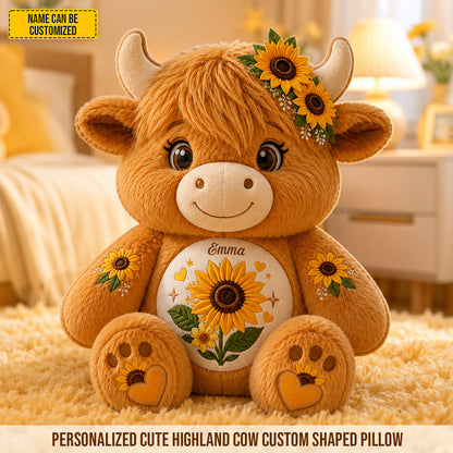 Personalized Highland Cow With Sunflowers Pillow
