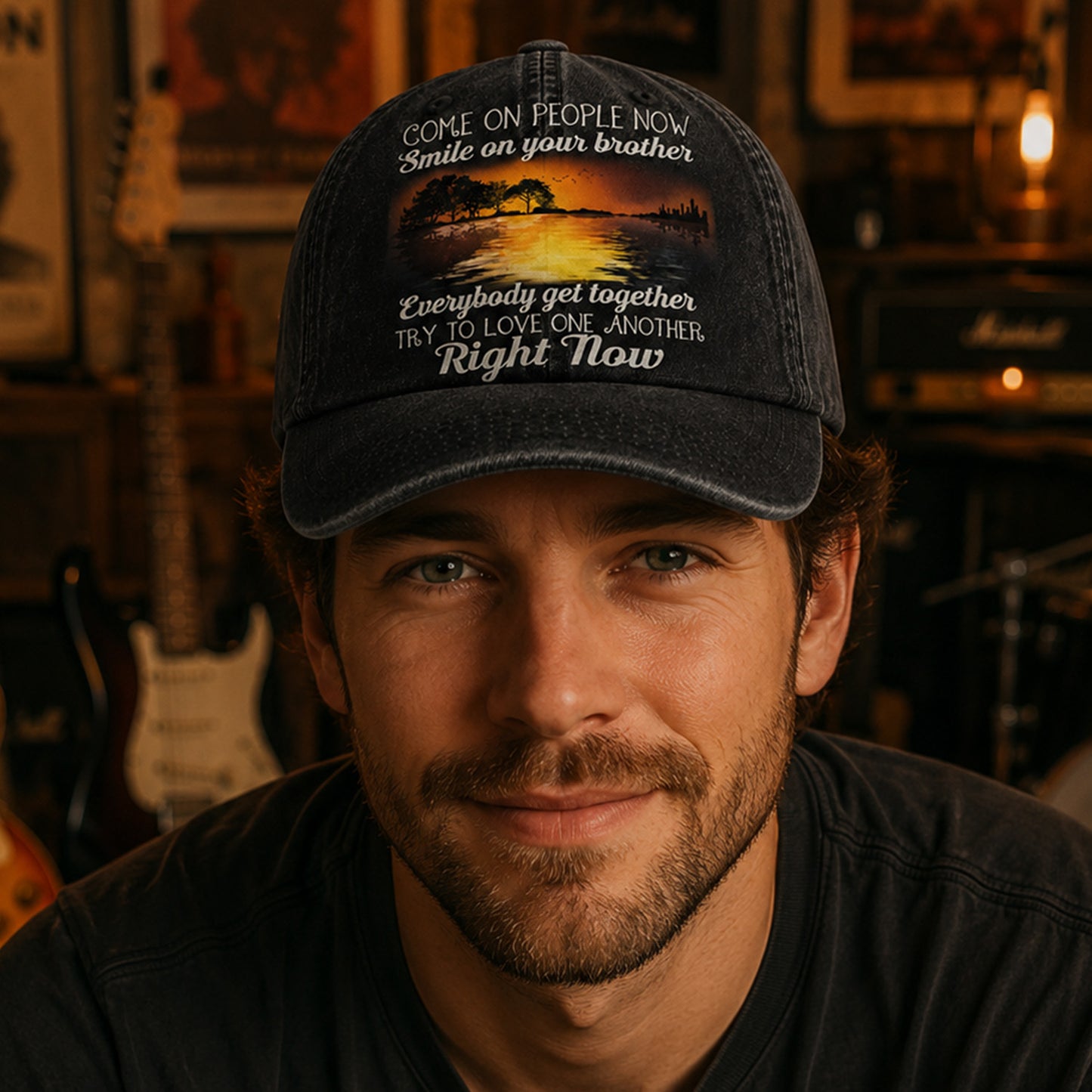 Come On People Now - Guitar Classic Music Denim Cap