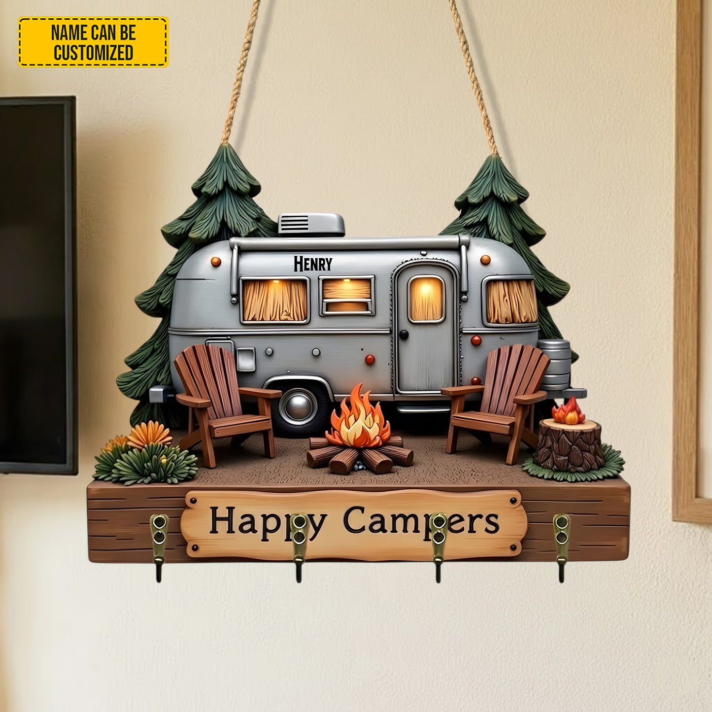 Personalized Happy Campers Custom Shaped Key Rack