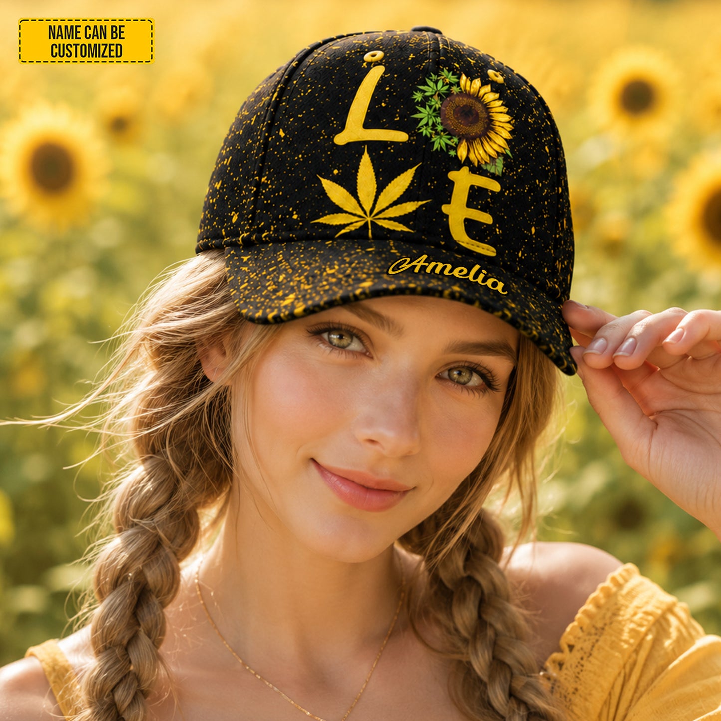 Personalized Sunflower Cannabis Love Vintage Classic Cap