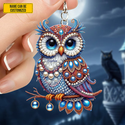 Personalized Cute Sparkle Owl Keychain