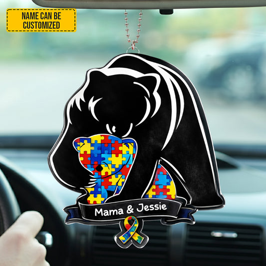 Personalized Autism Bear Mom Car Ornament