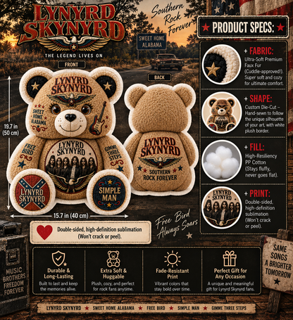 Lynyrd Skynyrd Band Bear Custom Shaped Pillow – Rock Music Legend Gift