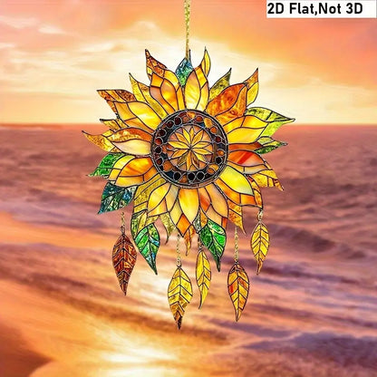 Bohemian Sunflower Stained Glass Window Hanging