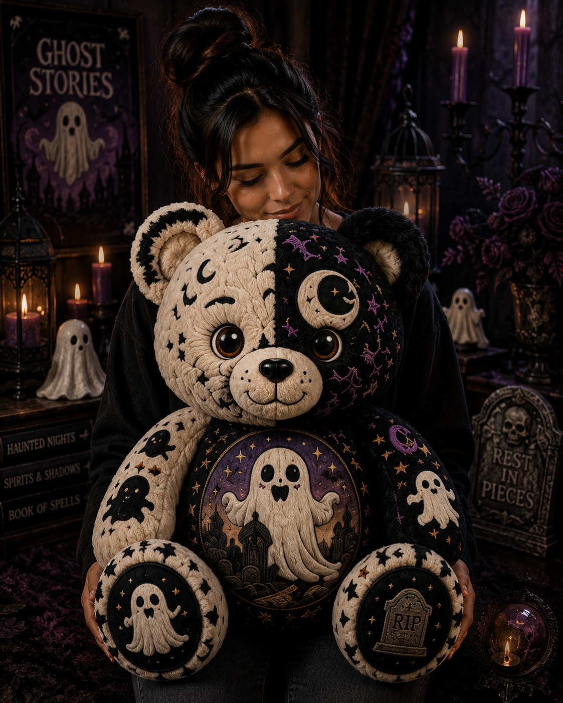 Stay Spooky Ghost Bear Custom Shaped Pillow – Cute Halloween Gift for Ghost & Spooky Season Lovers