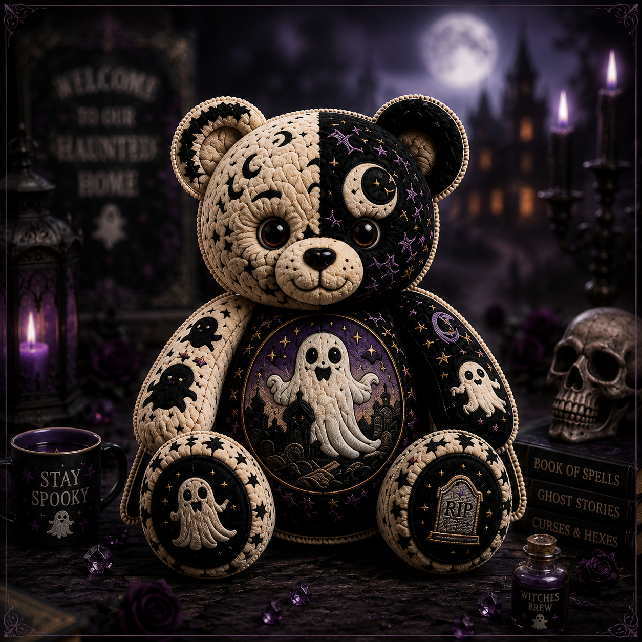 Stay Spooky Ghost Bear Custom Shaped Pillow – Cute Halloween Gift for Ghost & Spooky Season Lovers