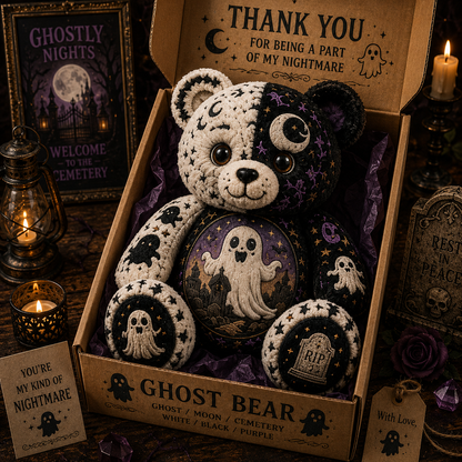 Stay Spooky Ghost Bear Custom Shaped Pillow – Cute Halloween Gift for Ghost & Spooky Season Lovers
