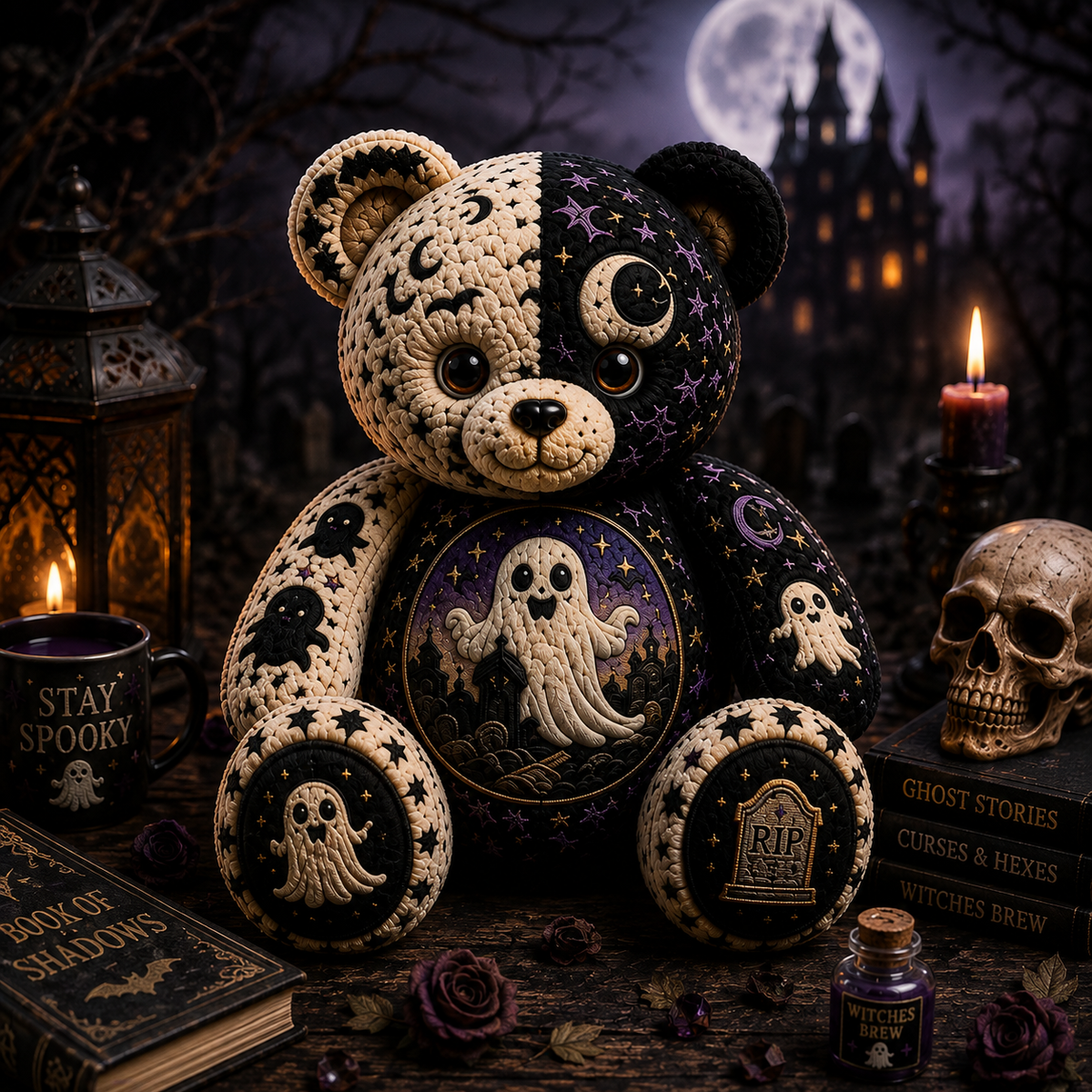 Stay Spooky Ghost Bear Custom Shaped Pillow – Cute Halloween Gift for Ghost & Spooky Season Lovers