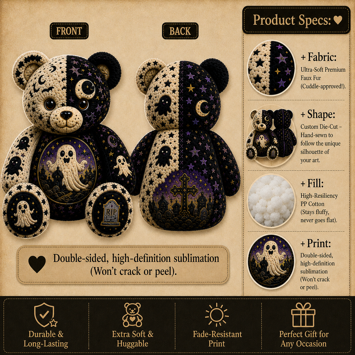 Stay Spooky Ghost Bear Custom Shaped Pillow – Cute Halloween Gift for Ghost & Spooky Season Lovers