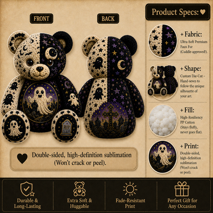 Stay Spooky Ghost Bear Custom Shaped Pillow – Cute Halloween Gift for Ghost & Spooky Season Lovers