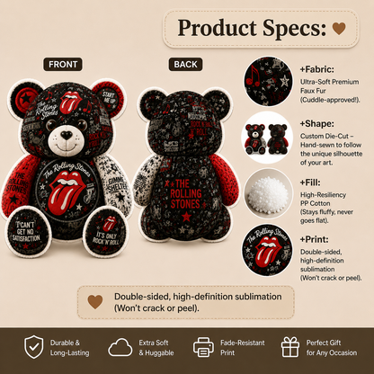 The Rolling Stones Bear Custom Shaped Pillow – Gift for Fans & Classic Rock Lovers