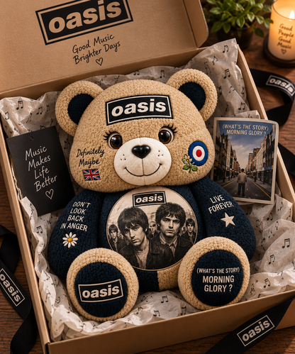 Oasis Bear Custom Shaped Pillow – Definitely Maybe & Morning Glory Music Fan Gift, Britpop Rock Lover Decor