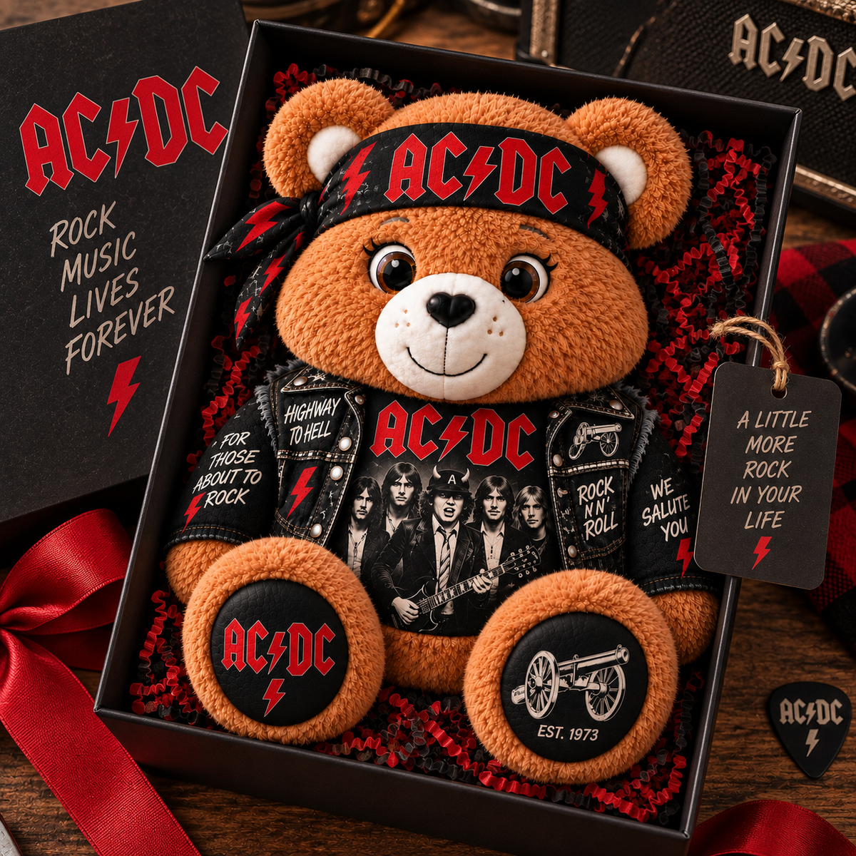 AC/DC Custom Shaped Bear Pillow – Classic Rock Inspired Gift for AC/DC Fans