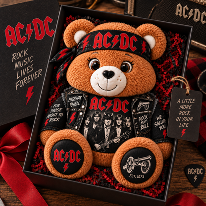 AC/DC Custom Shaped Bear Pillow – Classic Rock Inspired Gift for AC/DC Fans