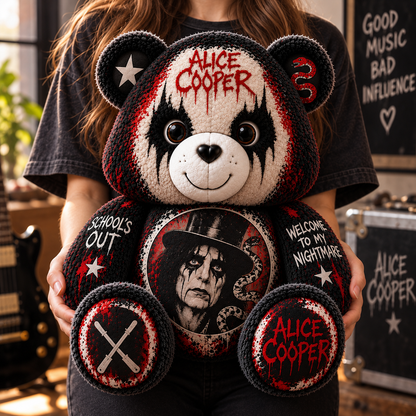 Alice Cooper Custom Shaped Bear Pillow – Shock Rock Music Inspired Gift for Alice Cooper Fans