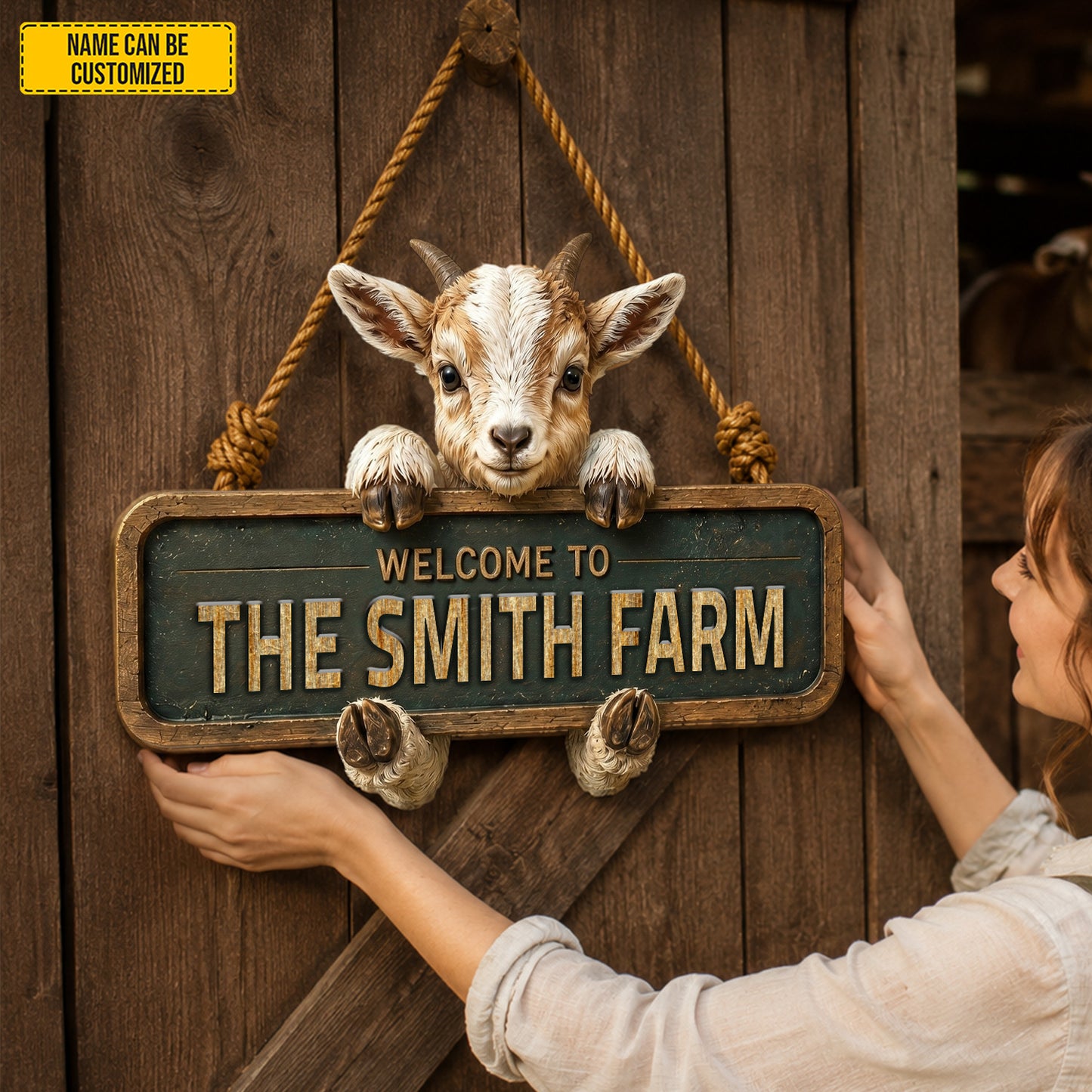 Welcome To The Farm  – Personalized Goat Wooden Sign