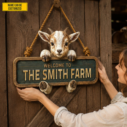Welcome To The Farm  – Personalized Goat Wooden Sign