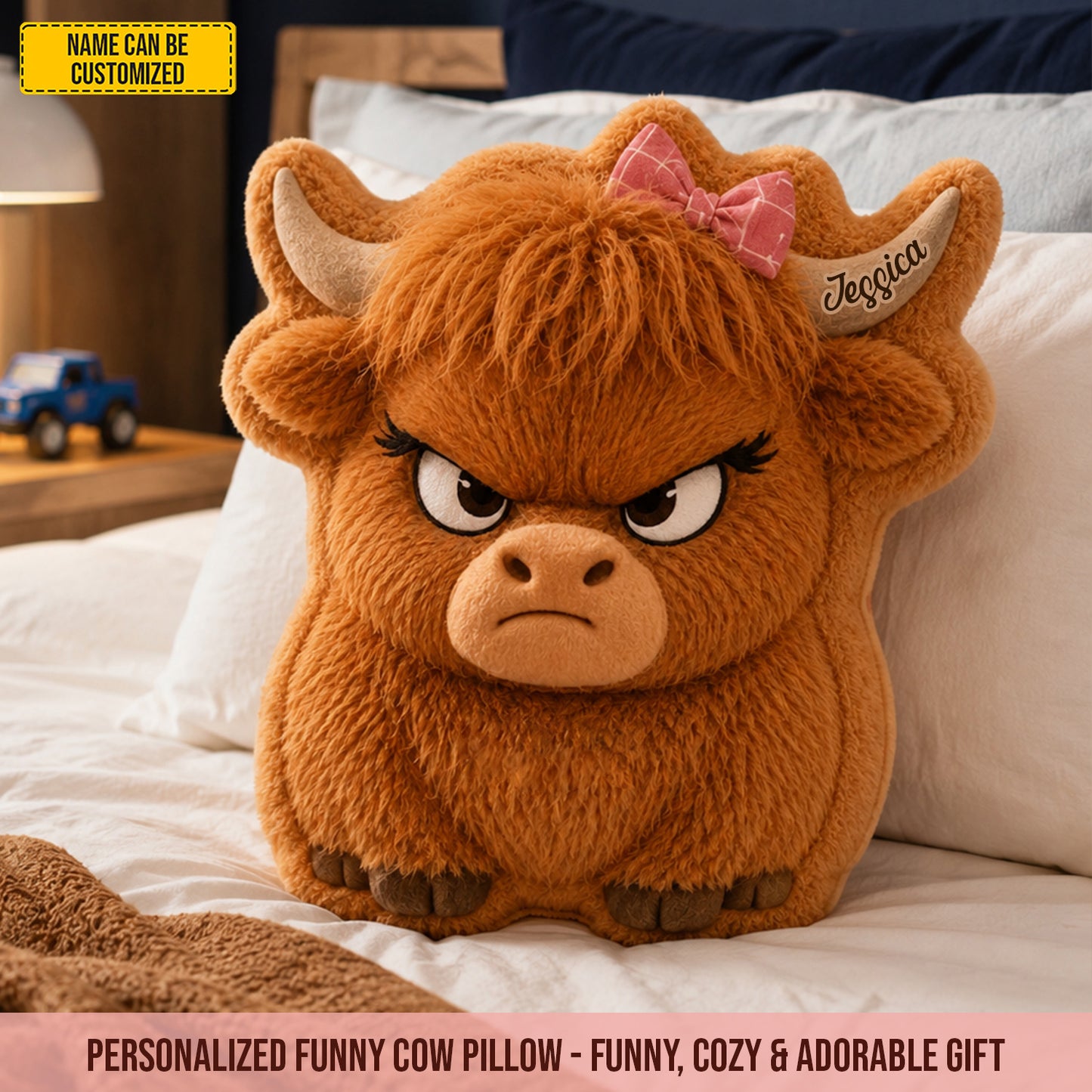 Personalized Grumpy Moo Cow Shaped Pillow