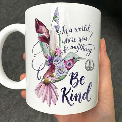 Be Kind - Hummingbird Flower White Mug