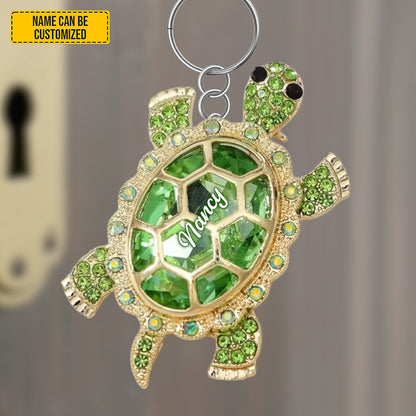 Personalized Sparkle Turtle Keychain