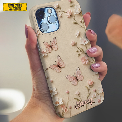 Blush Butterfly Garden – Personalized Floral Phone Case
