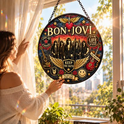 Bon Jovi Keep The Faith Stained Glass Suncatcher