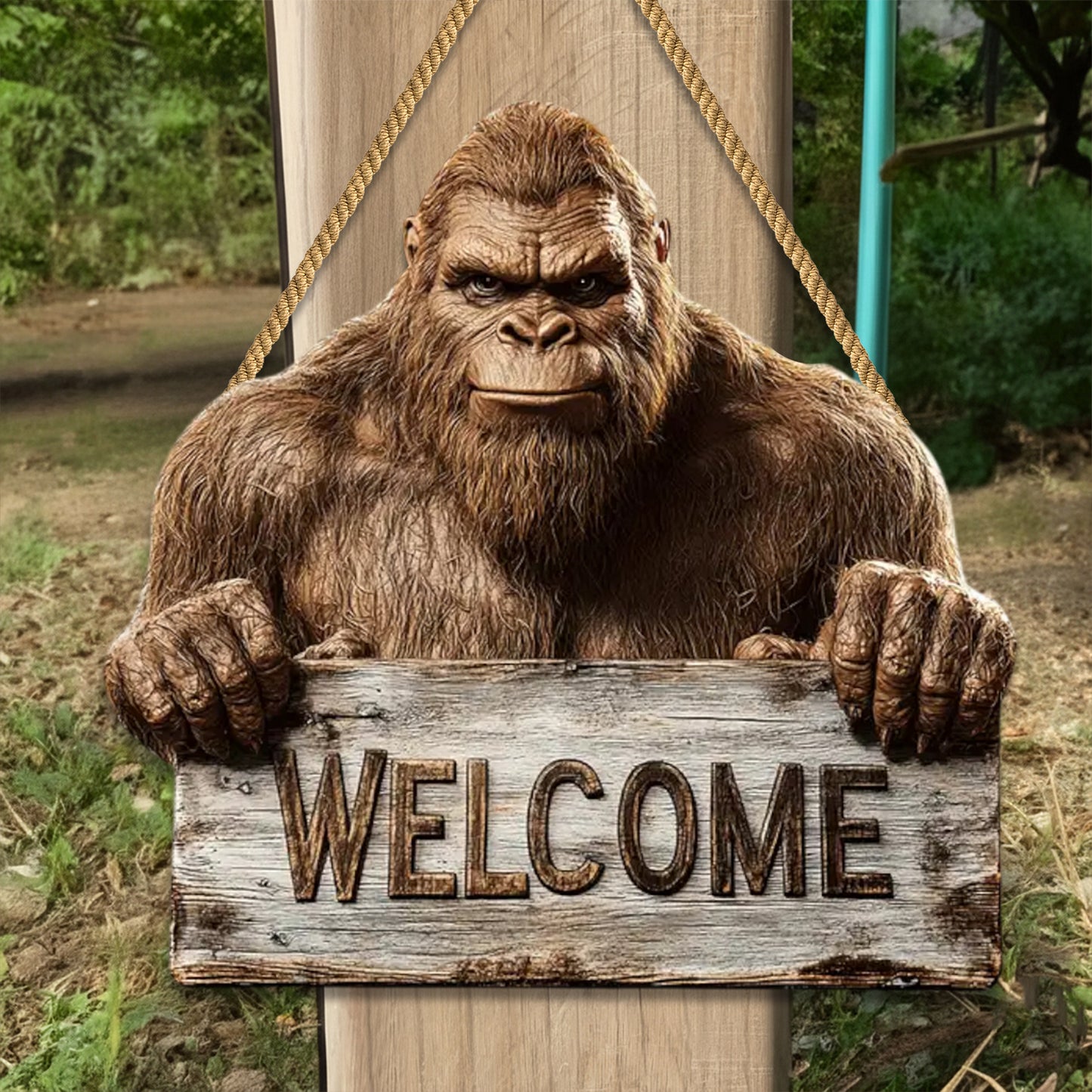 Bigfoot Welcome Rustic Shaped Wood Sign - Personalized Gift For Outdoor Lovers