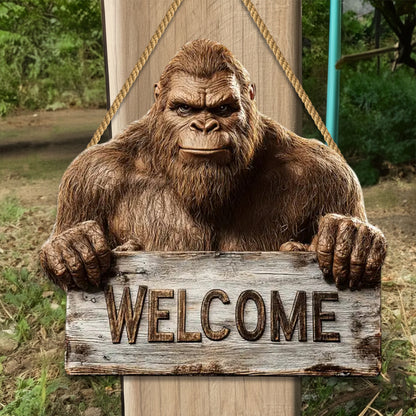 Bigfoot Welcome Rustic Shaped Wood Sign - Personalized Gift For Outdoor Lovers