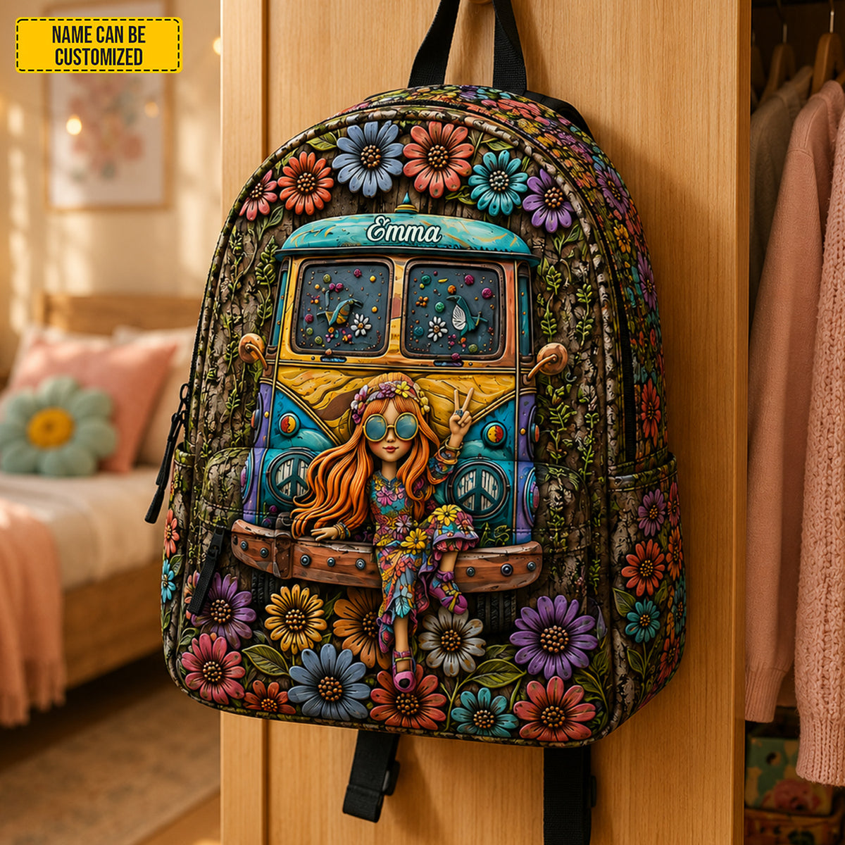 Personalized Hippie Flower Backpack - Kids Backpack