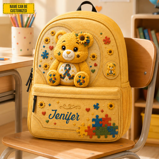 Personalized Autism Sunflower Bear Kids Backpack