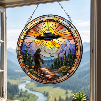 Bigfoot UFO Stain Glass Suncatcher