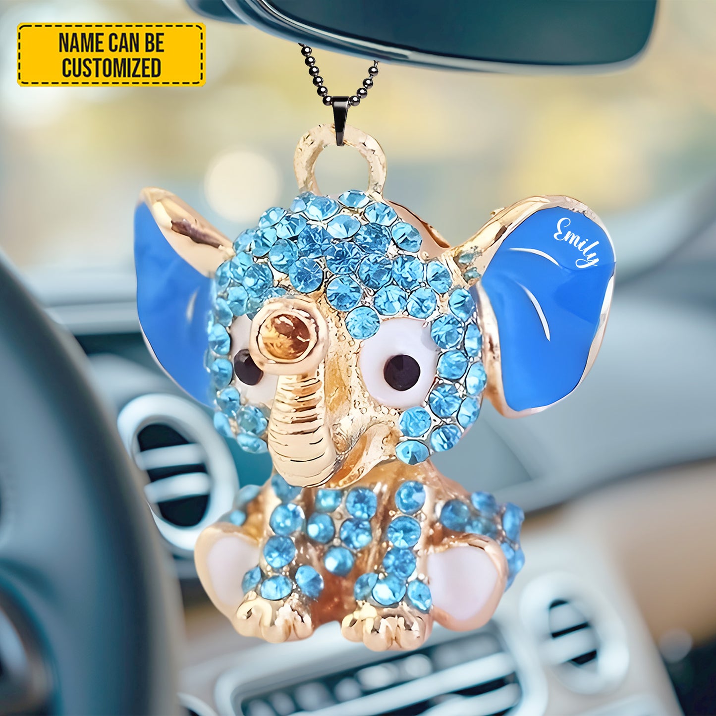 Personalized Crystal Elephant Car Ornament